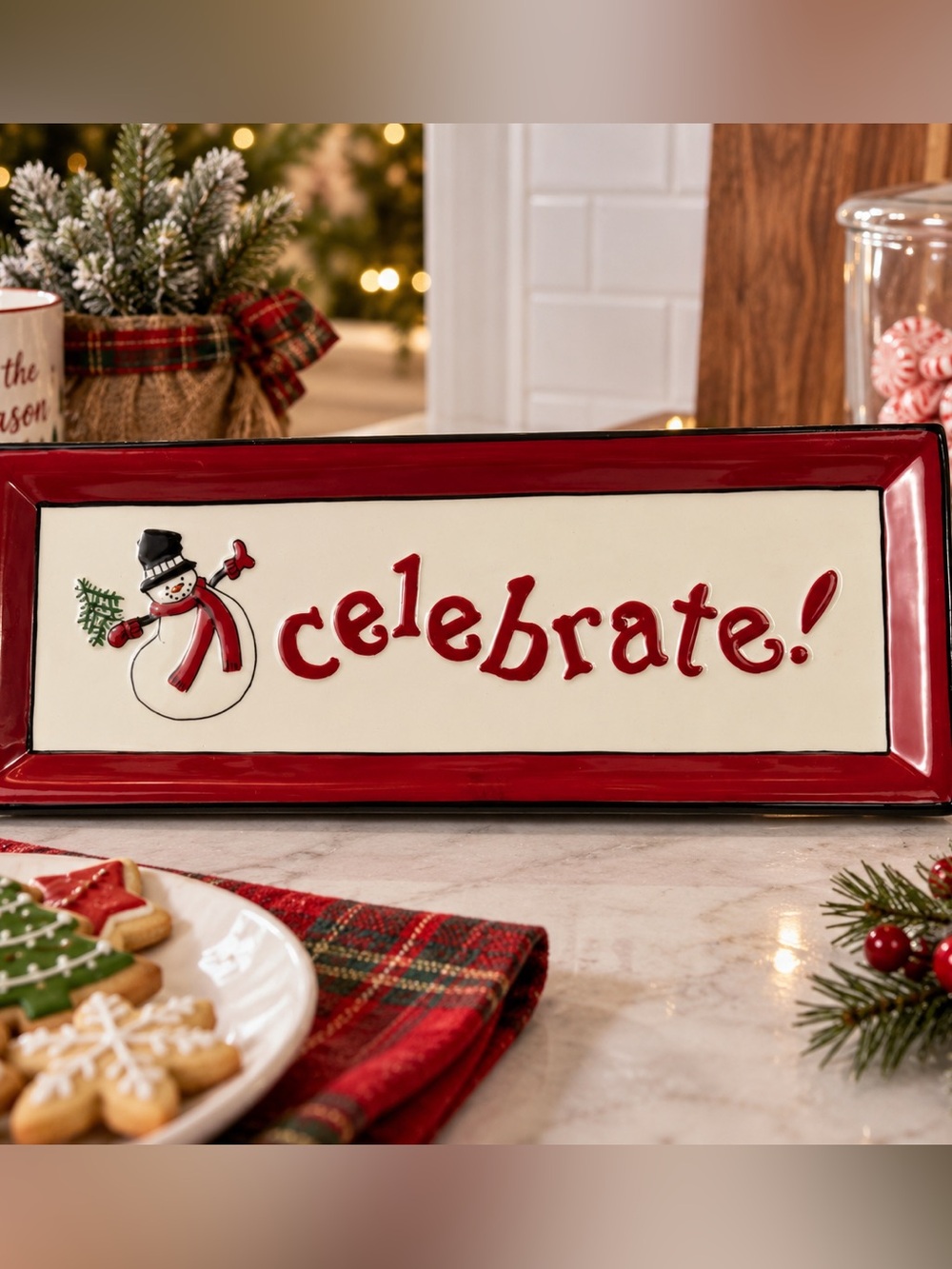 Fitz and Floyd Celebrate Snowman Holiday Serving Tray Christmas Platter